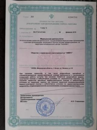 Приложение стр. 1 к лицензии